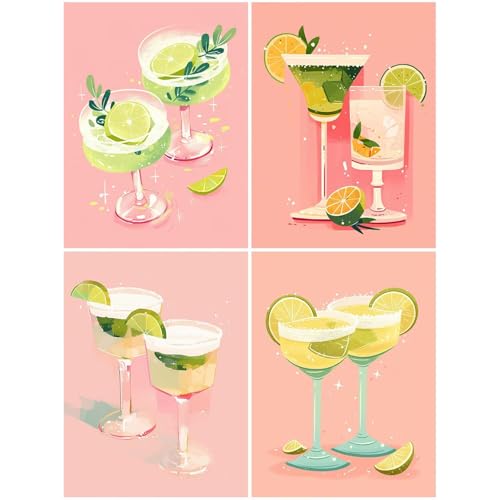 4 Pack Diamond Painting Limón 20x30cm, Diamond Painting Adultos Niños Vino, Punto de Cruz Diamante Bordado Pintura con Diamantes Kit, DIY Manualidades para Adultos Cuadro para Decoración Hogar S718-Y