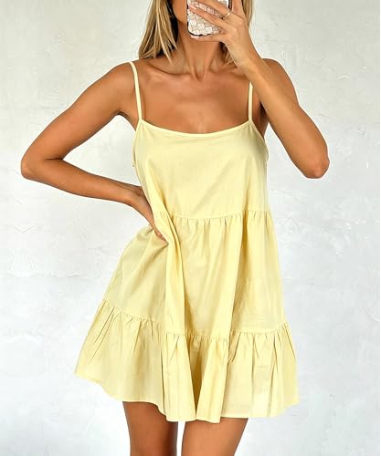 Image of Babydoll Dress for Women Spaghetti Strap Swing Dresses Sleeveless Short Flowy Dress Summer Loose Sundress