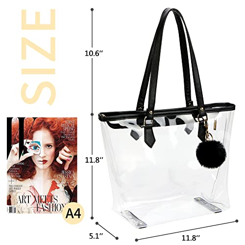 Large Clear Bag Transparent Shoulder Handbag With Black Plush Pendant(Black 2) #TOP2