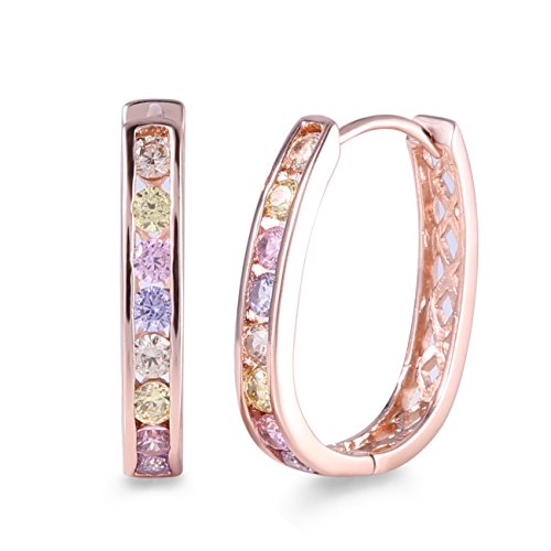 GULICX Créoles Plaqué Or Rose Avec Zircon Cubique Coloré Boucles d'oreilles Femme Fille Cover