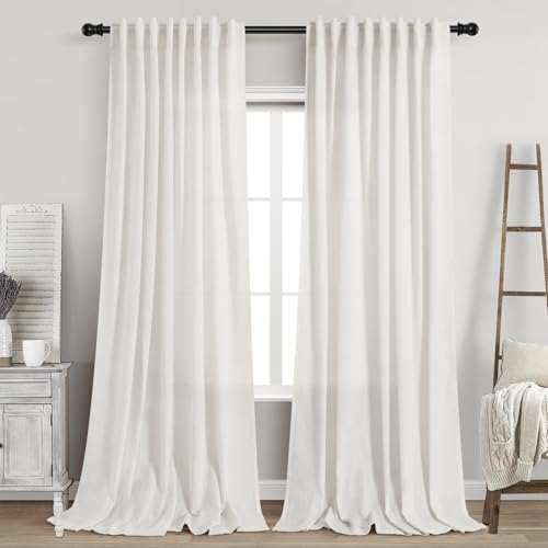 Image of Nanspring Extra Long Linen Curtains W60xL108 In for Living Room Beige White