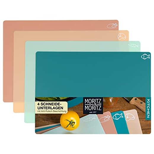 Moritz & Moritz 4X Tabla de Cortar Flexible 28 x 38 cm - Tabla Cortar Plástico 2mm de Grosor - Apta para Lavavajillas - Superficie Antideslizante para un Corte Seguro