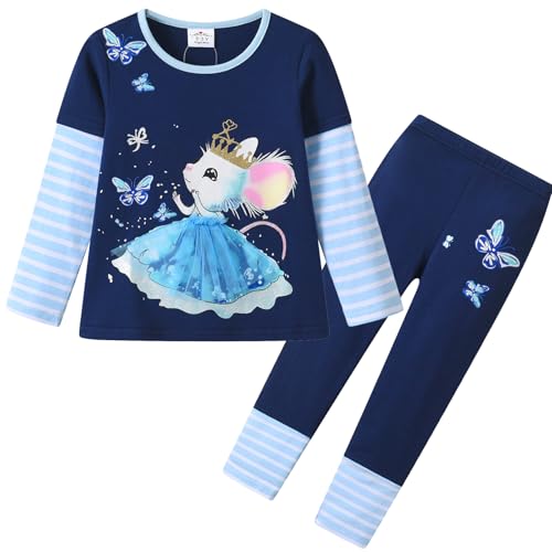 VIKTIA Mädchen Bekleidungsset Kinder Outfit Baumwoll Langarm Winter 2 Stück Top+Hosen Set L3101+F5101 5T