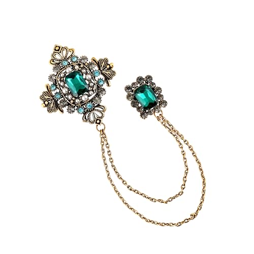 Image of Mahi Victorian Style Artificial Pearl & Crystal Sherwani Brooch Pin with Hanging Chain for Men (PABP1101193PR)