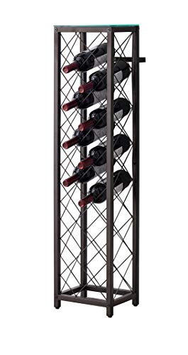 Kings Brand Furniture – Metal With Glass Top Shelf Free Standing Wine Rack Storage Tower, Pewter #TOP3