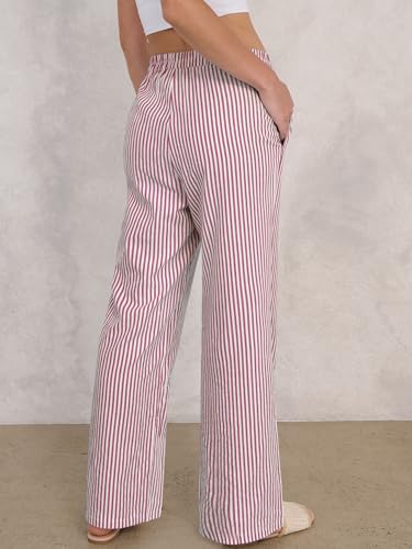 Image of ANRABESS Womens Gingham Striped Boxer Pants | 2026 Fall Outfits,Wide Leg Elastic Waist with Pockets,Casual Lounge Pajama Bottoms,Lightweight Breathable,Fashion Clothing