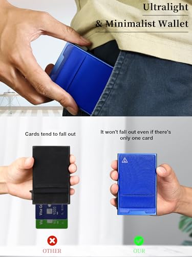 Image of TOYFID Slim Wallet for Men - Pop Up Card Holder Wallet,Minimalist Business Wallet,Credit Card Wallet with Money Pocket,Metal Card Case Wallet,RFID Blocking,Can Hold 6 Credit Cards