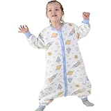 [Miipat] スリーパー 赤ちゃん 秋 冬 綿100％ 柔らかい ベビー 寝袋 足付き 寝冷え防止 保温 ダブルファスナー 着脱簡単 長袖 パジャマ 春 秋 冬 (ブルー,XL(4歳-5歳))