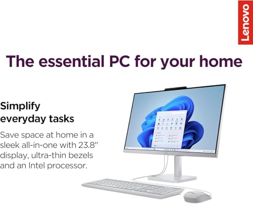 Image of Lenovo NEW 24 inch IPS FHD All-in-One Desktop Computer for Home & Office - 1TB Storage(512GB SSD & 500GB HDD) - 8GB RAM - 3-Side Thin bezels - Intel 4-Cores - Wired Keyboard & Mouse - Windows 11 Pro