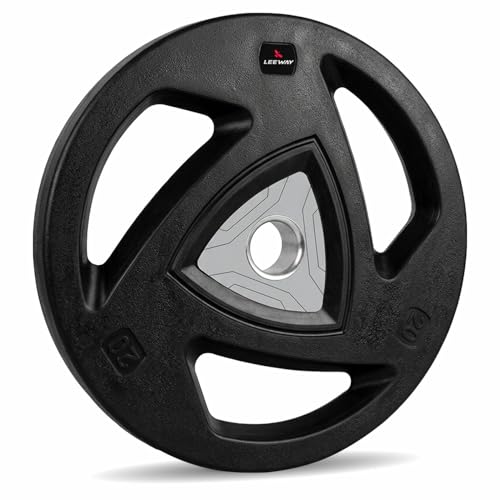 LEEWAY Professional Tri-Grip Olympic Weight Plates (20kg x 2) | 51mm Standard Hole Size | Easy-Load Grip Design | Compatible with All Olympic Barbells