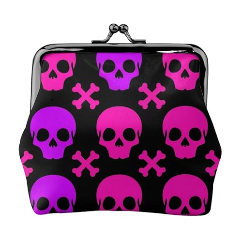 Small Wallet Coin Purse For Women Change And Coin Wallet Double Clasp Closure Mini Purse (purple and pink crossbones skull (4))