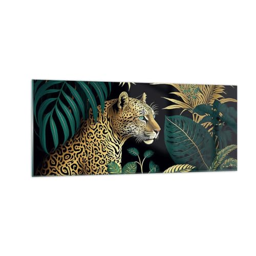 ARTTOR Vidrios decorativos 100x40cm Cuadro Sobre Vidrio Moderno Leopardo Selva Tropical Grande Cocina Cuadros Pared Impresiones Decoracion Salon Impresión en Cristal Wall Art Prints GAB100x40-5720