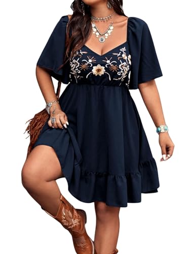 Image of Verdusa Women's Plus Size Western Boho Floral Dress Cowgirl Country Concert Vacation Outfits Flowy Summer Dresses