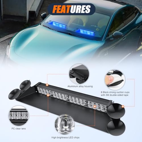 Image of Nilight 32LED Blue Dash Strobe Light w /Controller Windshield Mount