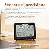 GRIFEMA GA2901B, Termometro Igrometro Digitale, Igrometro Umidità Casa con Retroilluminazione, Registrazione Max/Min, Orologio/Data, Ideale per Casa/Serra, Bianco, Nero