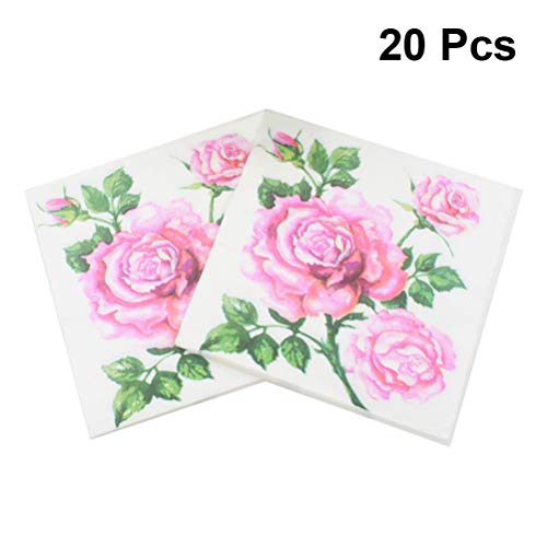 Guardanapos de papel descartáveis Amosfun 20 peças com estampa de flor de rosa guardanapos decorativ