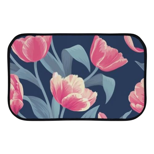 Nuansexi Bathroom Rugs Orange Tulip Flowers Floor Mats Non Slip Bathmat Doormat Tub Mat Coral Velvet Absorbent Entrance Carpet Mats Machine Washable Bedroom Decor