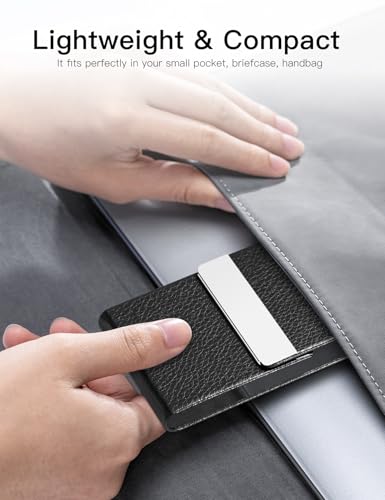Image of Padike Professional Business Card Holder PU Leather Business Card Case Name Card Holder Slim Metal Pocket Card Holder with Magnetic Shut (Black)