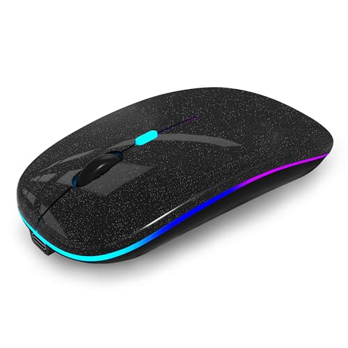 Image of WREANU Wireless Bluetooth Mouse, Rechargeable Laptop Mice, Black Bright | LED Lights, Dual Mode(BT5.2 & 2.4G Portable USB Receiver) Silent Slim Computer Mouse for Laptop /iPad /Tablet /Computer /Mac