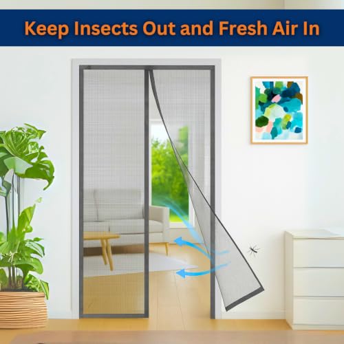 Image of Royalkart 105x215cm Grey | Magnetic Mosquito Net for Door | Fiberglass Screen Curtain with 34 Magnets | Auto-Closing Mesh to Keep Mosquitoes Out