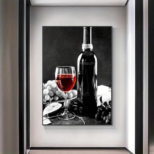 Affiche vin rouge et bouteille de cuisine sur toile noir blanc rouge 80x120 cm