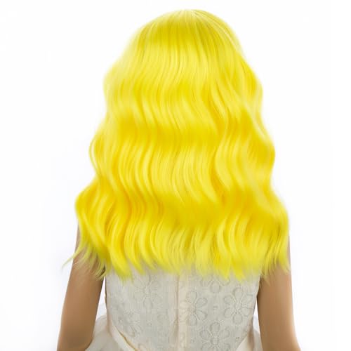 Image of PATTNIUM Yellow Wig for Kids Child Wigs Short Wavy Curly Yellow Wig with Bangs for Girls Synthetic Girls Cosplay Halloween Party Costume Wigs