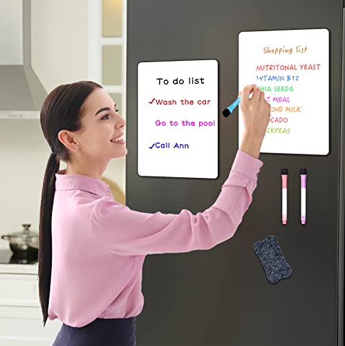 2Pcs Magnetic Dry Erase Whiteboard For Fridge,Magnetic Dry Erase Board Sheet With 4 Dry Erase Marker And 1 Eraser, Magnetic Whiteboard For Fridge, Magnetic Dry Erase Board(12" X 9") #TOP2