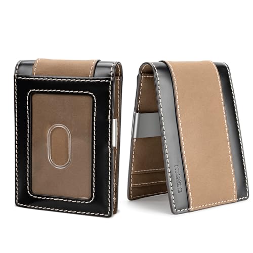Genuine Leather RFID Money & Check Clip, Card Holder, Bifold Wallet for Women Men (Caramel Brown)
