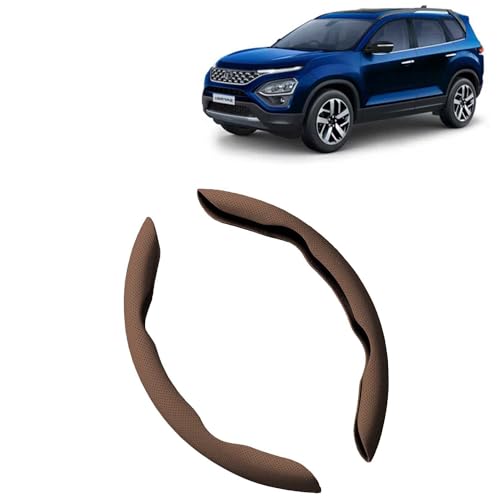 Image of KINGSWAY Premium PU Leatherette Chocolate Steering Wheel Grip Cover Compatible with Tata Safari (Year 2021-2023) - Universal Use Stylish and Non-Slip Car Interior Accessories, Set of 2 Pieces
