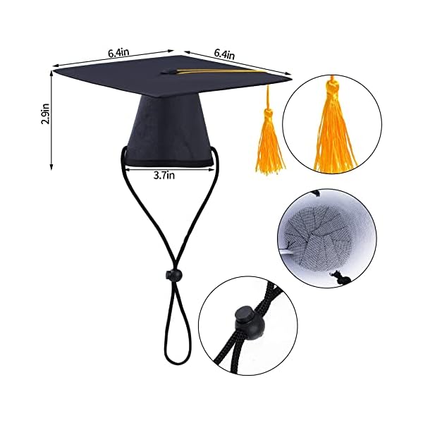 Sumersha 2pcs pet graduation caps small dogs black graduation hats with yellow tassel pet graduation costume for puppy dogs cats party outfits accessories - image 3