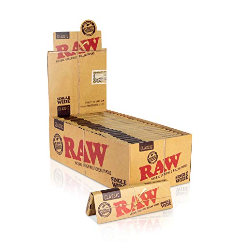 RAW Classic Single Wide Single Feed Rolling Papers | 50 Packs of 50 All Natural - Additive Free - 100% Vegan Leaves per Pack