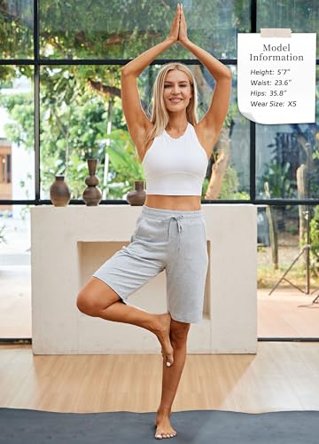 Willit Short feminino de algodão de 25,4 cm, short de ioga atlético, shorts de pijama longo casual c
