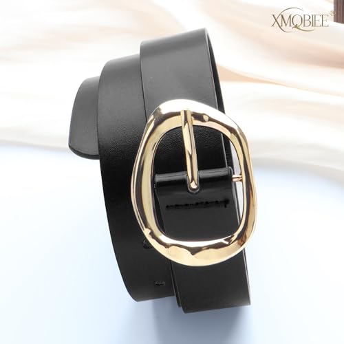 Women's Leather Belt for Jeans and Dresses, Black Brown with Gold Silver Buckle4