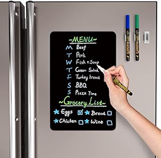 CUHIOY Magnetic Dry Erase Black Board Sheet for Fridge 12x8''- Magnetic Chalkboard for Refrigerator with Stain Free Easy Clean Surface - 3 Chalk Markers & Eraser - Kitchen Grocery List Magnet Board