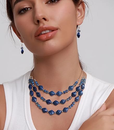 3 Layered Chunky Statement Necklace for Women Beaded Strand Necklaces with Earring Fashion Costumes Collar Necklace Jewelry Sets Gifts for Women3