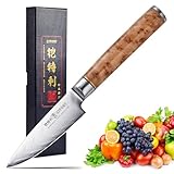 Damascus Paring Knife 3.5”, Peeler for Fruit, 73 Layers Damascus Steel Small Kitchen Knife with 10Cr15CoMoV Cutting Core, White Shadow Wood Handle, for Home & Restaurant, 2025 Gift