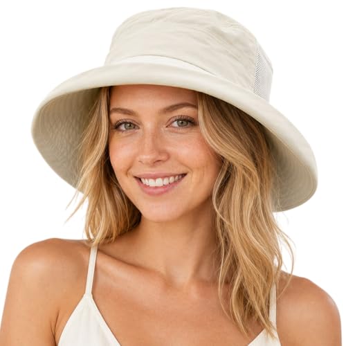 Image of TOP-EX ChicPony Women's Wide Brim Bucket Sun Hat with Ponytail Hole UPF 50 Summer Packable Sunhat for Travel Beach Outdoor