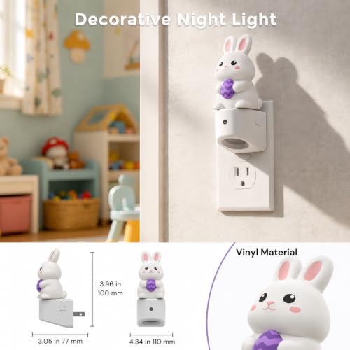 Image of L LOHAS LED Night Light for Kids,Dusk to Dawn Sensor,3D Cute Rabbit | Kids Night Light,Night Lights,RGB+Soft White 3000K,Bunny Night Light,Birthday Gift Nightlight for Kids, Room Decor