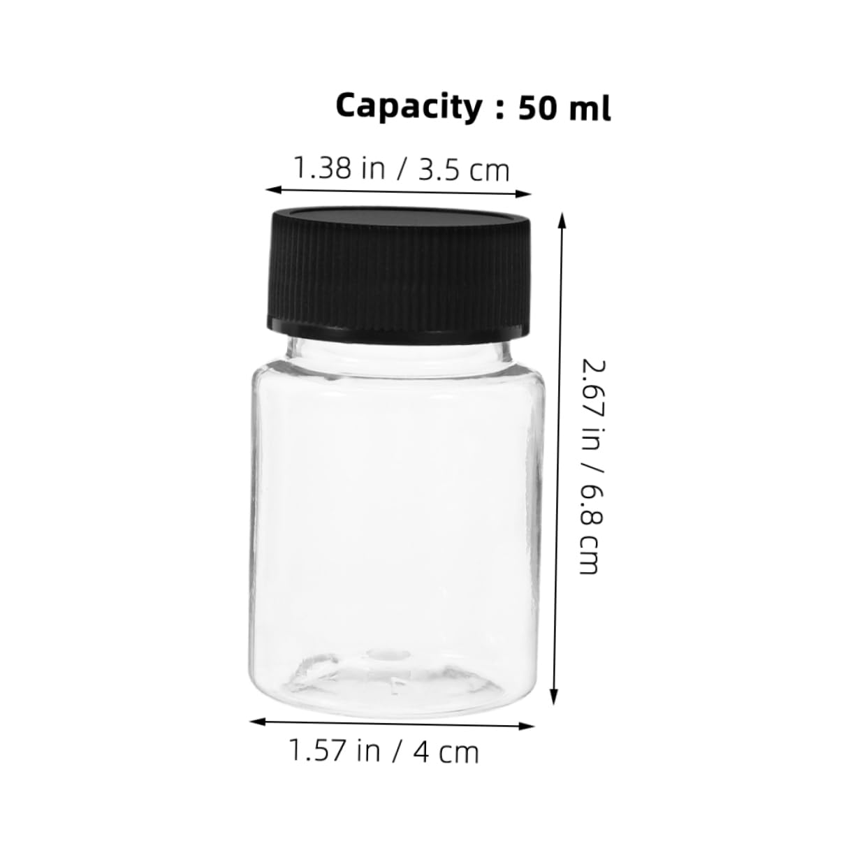 NAMOARLY 50ml Plastic Sample Bottles Wide Mouth Secure Black Lids for Lab Home Storage