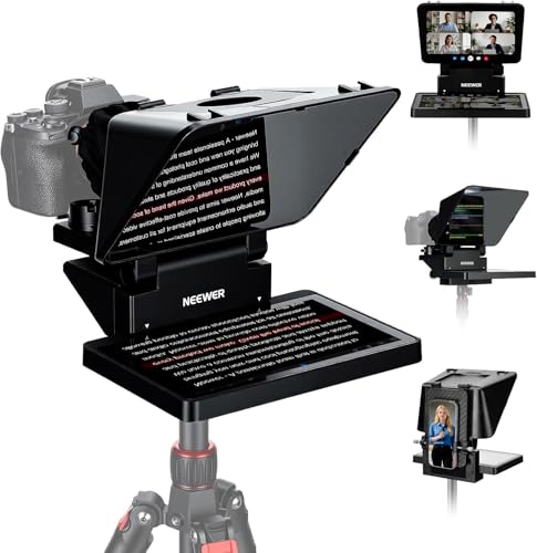 Image of NEEWER 2 in 1 Teleprompter 11 Inch with Monitor, Supports Screen Mirroring, Portable Prompter for Camera Mobile Phone Webcam Windows MacOS for YouTube Twitch Live Streaming Conference, X11 Matte Black