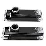 K KUMEED Keramik Sushi Serviertablett Sets, Porzellan Sushi Teller Geschirr Set für 2, 2 Sushi Teller, 2 Saucenschalen, 2 Paar Essstäbchen, 2 Essstäbchen Halter