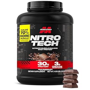 Muscletech Whey Protein Powder (Milk Chocolate, 4 Pound) – Nitro-Tech Ultimate Muscle Building Formula with Whey Protein Isolate – 30g of Protein, 3g of Creatine & 6.8g of BCAA – Packaging May Vary