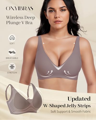 Image of Smooth V Jelly Bras for Women No Underwire Seamless Plunge Bralettes T Shirt Sleep Everyday Bra with Bra Extender