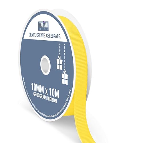 Italian Options Grosgrain Ribbon 10mm Strong Plain Yellow Ribbon for Bows Wedding Crafting Sewing Hair Accessories Gift Wrap 10 mm x 10 Metre Roll Yellow