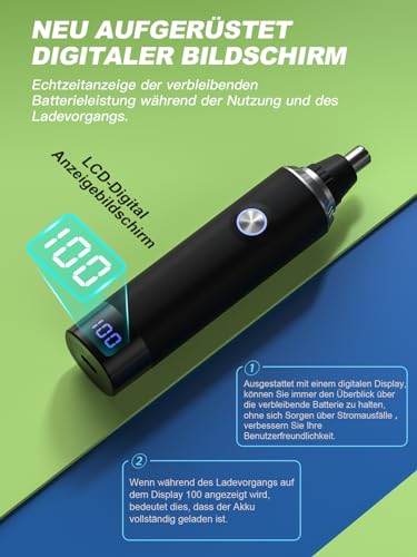 Nasenhaartrimmer, USB Wiederaufladbarer Nasenhaartrimmer mit LED-Anzeige, 2 IN 1 Schmerzfreier...