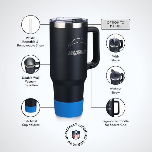 Image of The Memory Company NFL 40oz Game Day Tumbler - Premium Stainless Steel Double-Wall Vacuum Insulated Travel Cup with Removable Silicone Base , Laser Engraved Team Logo, Hot & Cold Drinks