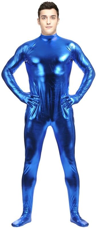Men's and Women's Shiny Metallic Bodysuit without Hood Tight-fitting Unitard Stretchy Halloween Costume