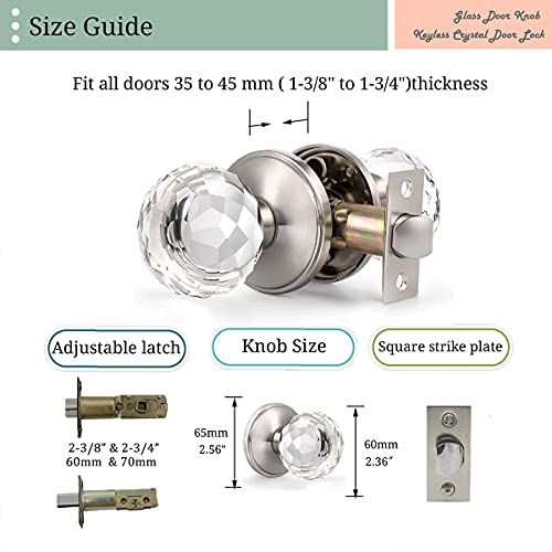 Nizado Clear Crystal Glass Door Knobs Diamond Shape,Privacy Door Handle Brushed Nickel,Bedroom/Bathroom Door Lock Interior #TOP4