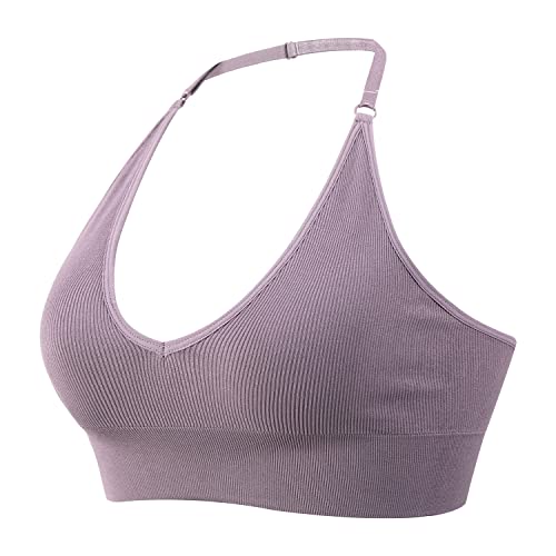 Image of Women Halter Bra Top Yoga Bralette Crop Tanks Workout Sports Bras V Neck with Adjustable Strap Seamless Padded