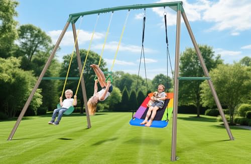 Hapfan 9.5' Tall Swing Sets for Backyard with Platform Swing,